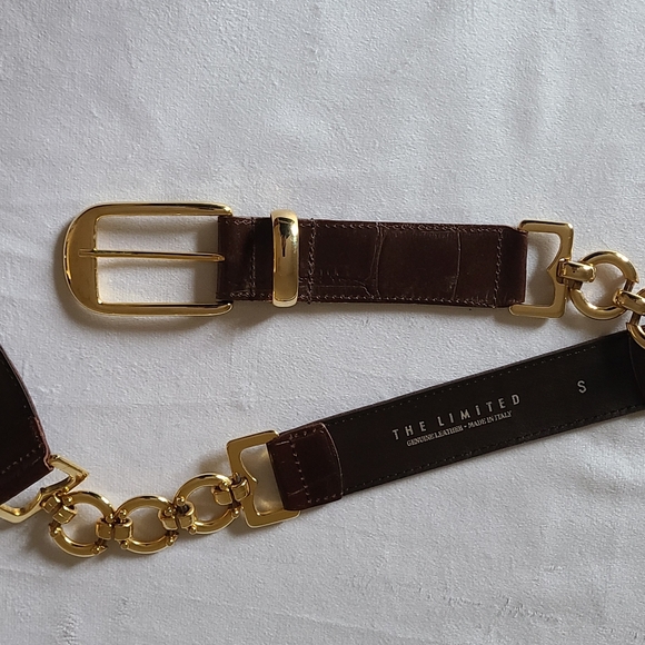 Vintage The Limited Dark Brown Leather With Gold Tone Chain Womens Belt Small - Picture 3 of 7